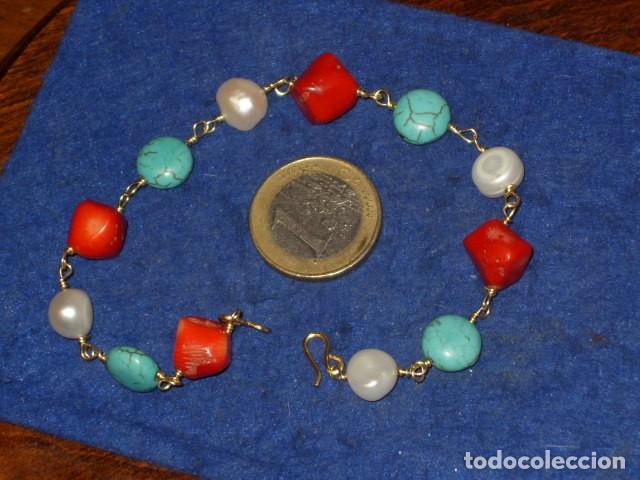 Joyeria: PULSERA DE CORAL,PERLAS Y TURQUESA. - Foto 2