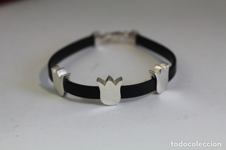 Joyeria: pulsera de cuero negro y plata de ley - Foto 1