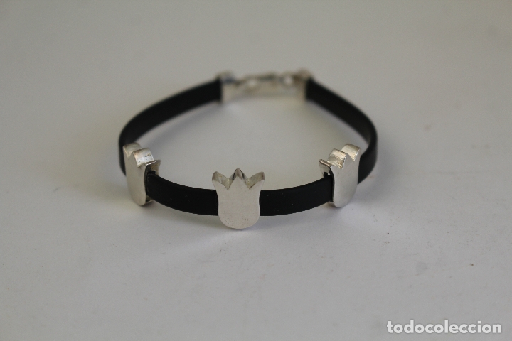 Joyeria: pulsera de cuero negro y plata de ley - Foto 2