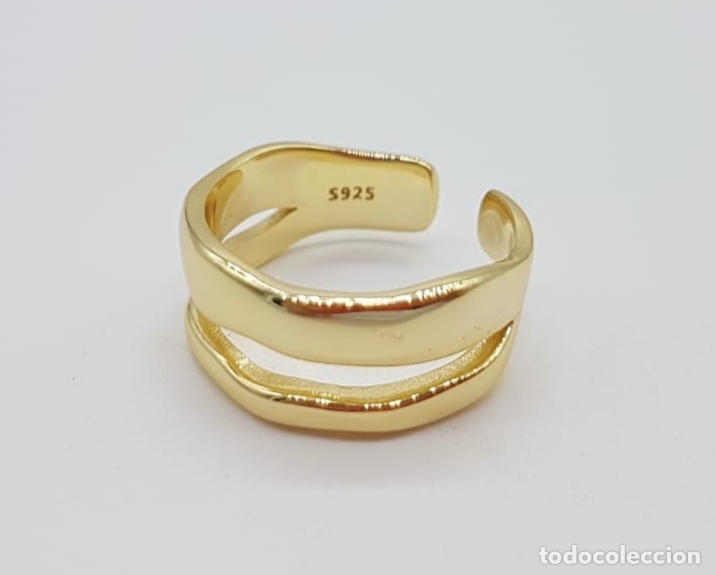 Joyeria: Alianza de dise&ntilde;o sofisticado en plata de ley contrastada, chapado en oro de 18 quilates . - Foto 5