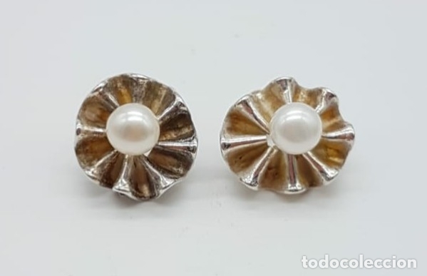 Joyeria: Pendientes originales de diseño minimalista en plata de ley ondulada y perlas cultivadas . - Foto 4 - 166724766