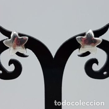 Joyeria: Antiguos pendientes en plata de ley contrastada de bot&oacute;n con forma de estrella. - Foto 1