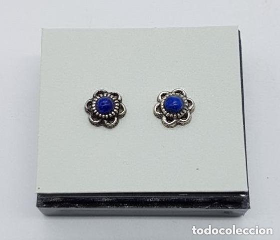 Joyeria: Bonitos pendientes antiguos peque&ntilde;os de boton con cabuj&oacute;n de s&iacute;mil de lapisl&aacute;zuli. - Foto 5