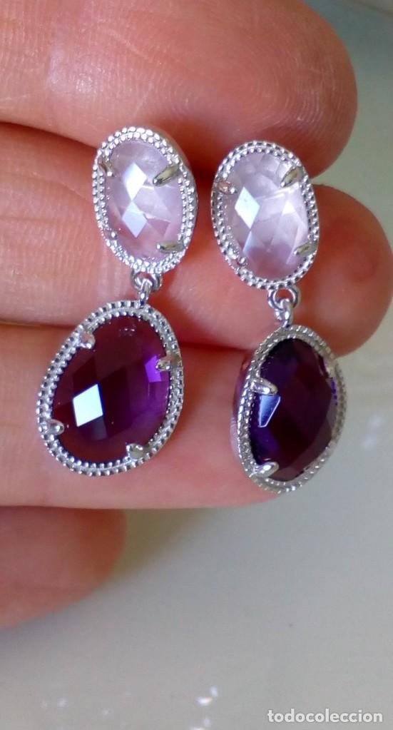 Joyeria: Bonitos pendientes de plata en dos tonos de piedra - Foto 2
