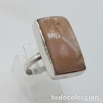 Joyeria: Antiguo anillo de plata 925 de forma rectangular con piedra semipreciosa &aacute;gata salm&oacute;n. - Foto 3