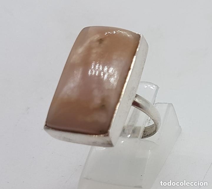 Joyeria: Antiguo anillo de plata 925 de forma rectangular con piedra semipreciosa &aacute;gata salm&oacute;n. - Foto 4