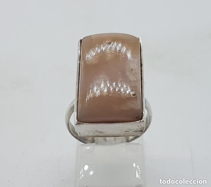 Joyeria: Antiguo anillo de plata 925 de forma rectangular con piedra semipreciosa &aacute;gata salm&oacute;n. - Foto 5