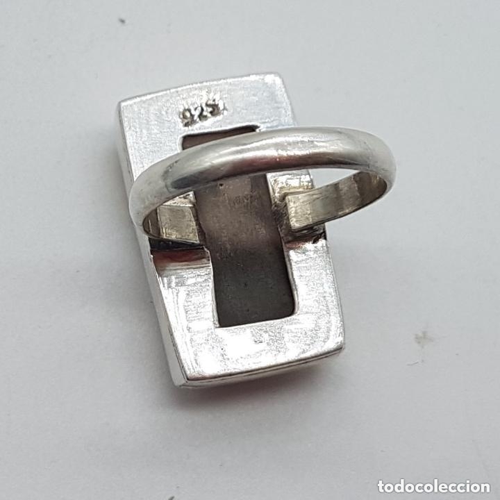 Joyeria: Antiguo anillo de plata 925 de forma rectangular con piedra semipreciosa &aacute;gata salm&oacute;n. - Foto 6