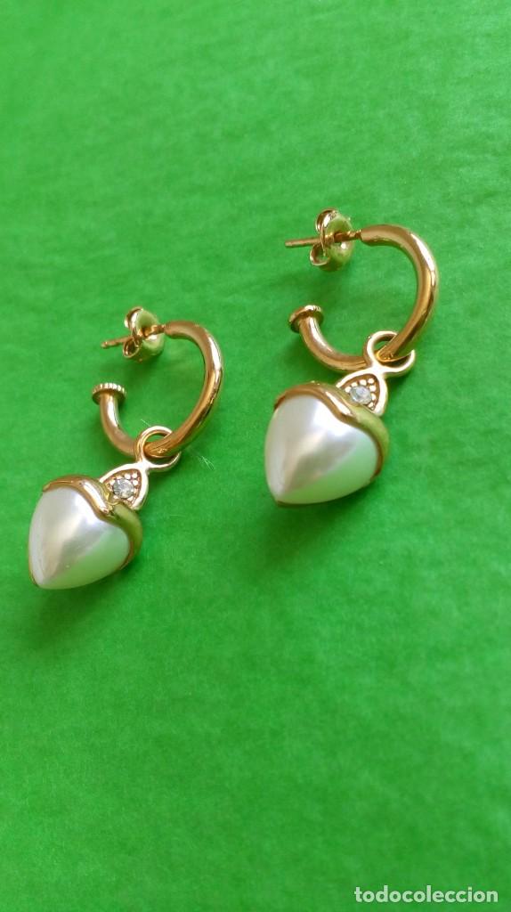 Joyeria: Pendientes dorados y s&iacute;mil perla en forma de coraz&oacute;n - Foto 1