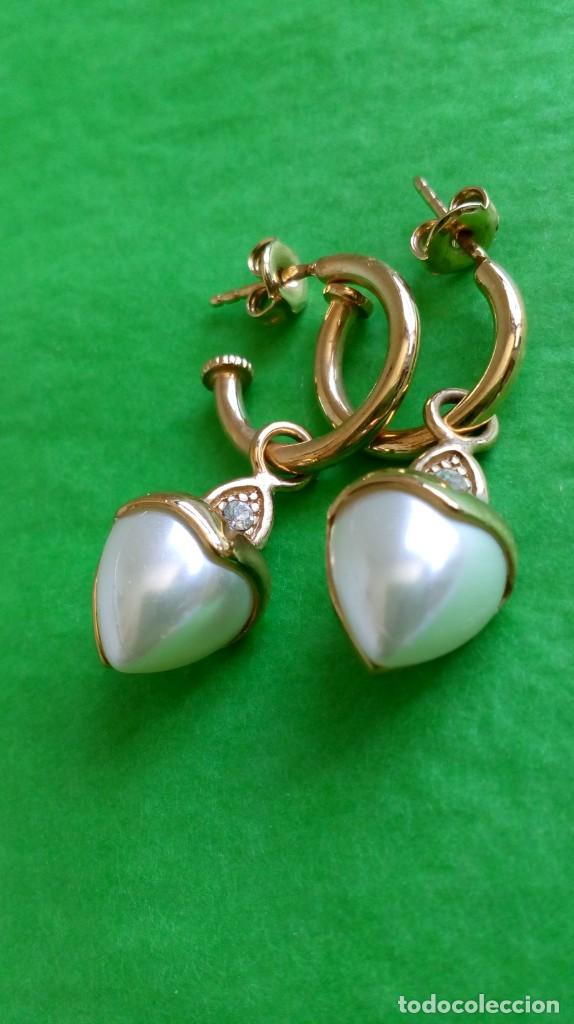 Joyeria: Pendientes dorados y s&iacute;mil perla en forma de coraz&oacute;n - Foto 3