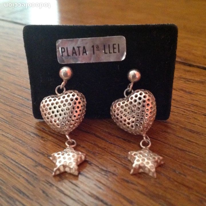 Joyeria: Pendientes de plata. Coraz&oacute;n y estrella. Vintage - Foto 1