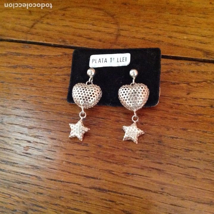 Joyeria: Pendientes de plata. Coraz&oacute;n y estrella. Vintage - Foto 2