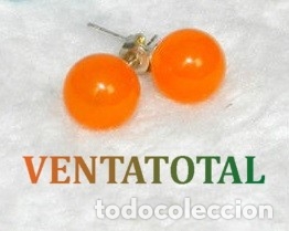 Joyeria: PENDIENTES VINTAGE PLATA Y BOLAS DE JADE NARANJA PESA 1,59 GRA UNO MIDE EL PINCHO1,50 CENTIMETROS-N2
