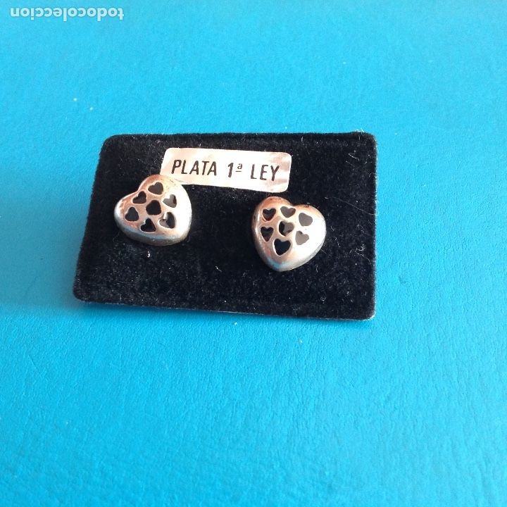Joyeria: Pendientes de plata de ley. Coraz&oacute;n con esmalte.Vintage.A&ntilde;os 60. Complementos de moda - Foto 1
