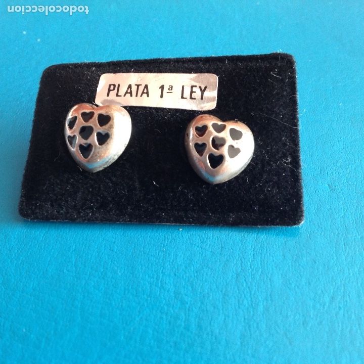 Joyeria: Pendientes de plata de ley. Coraz&oacute;n con esmalte.Vintage.A&ntilde;os 60. Complementos de moda - Foto 2