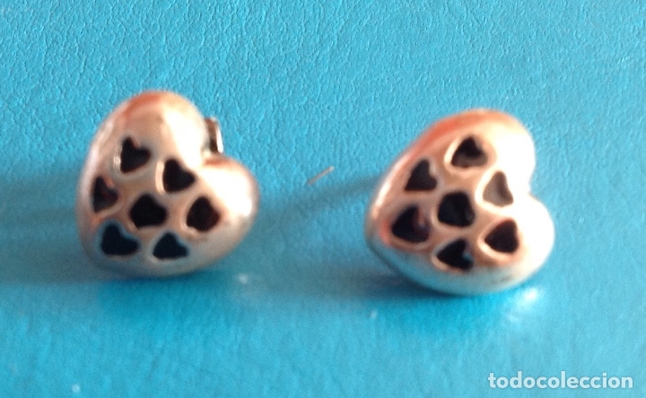 Joyeria: Pendientes de plata de ley. Coraz&oacute;n con esmalte.Vintage.A&ntilde;os 60. Complementos de moda - Foto 3