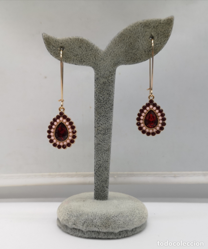 Joyeria: Pendientes de estilo imperial con ba&ntilde;o de oro, simil de rubis y perlas . - Foto 5
