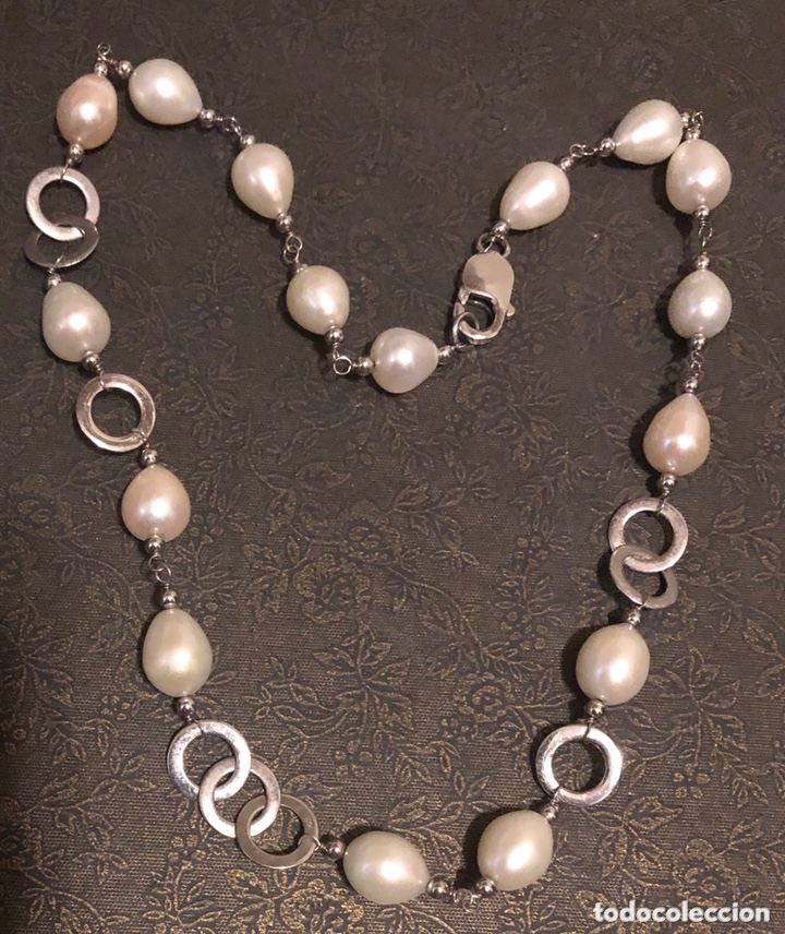 Joyeria: Bonito collar-gargantilla, en plata contrastada, y perlas - Foto 1