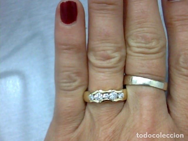 Joyeria: anillo oro 18 kl y cinco diamantes - Foto 2