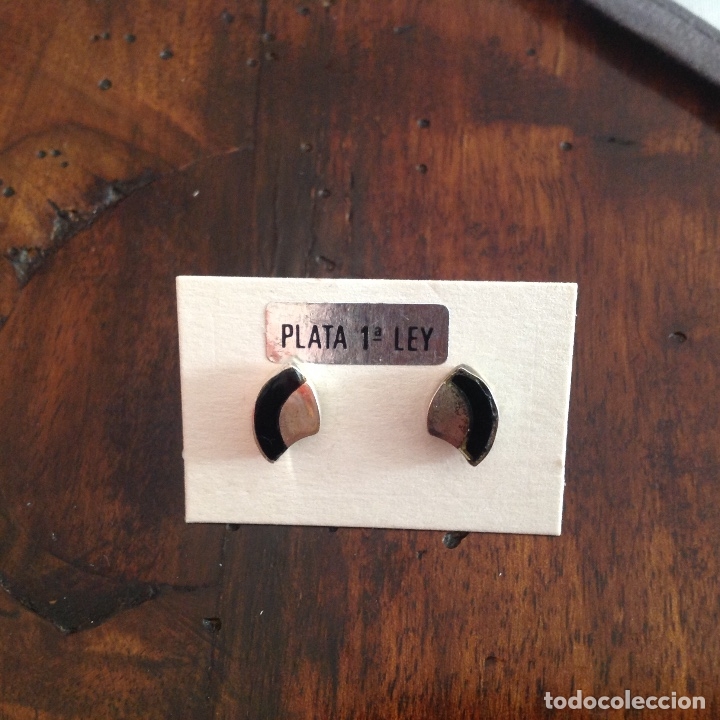 Joyeria: Pendientes de plata y esmalte negro. Complementos de moda. - Foto 1