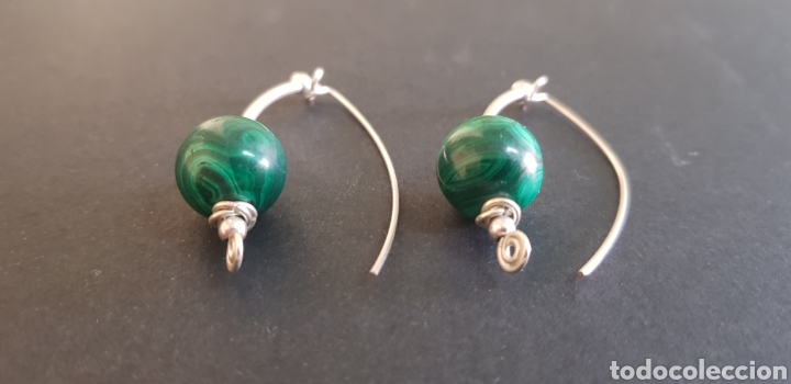 Joyeria: #778 PENDIENTES BOLA CENTRAL VERDE. PLATA 925 - Foto 1