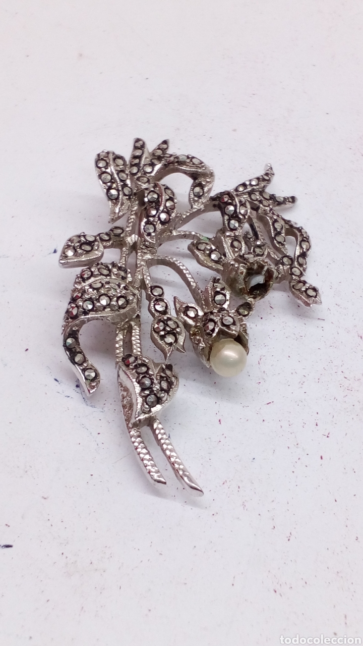 Joyeria: Broche de plata marquesita y perla /B44 - Foto 1