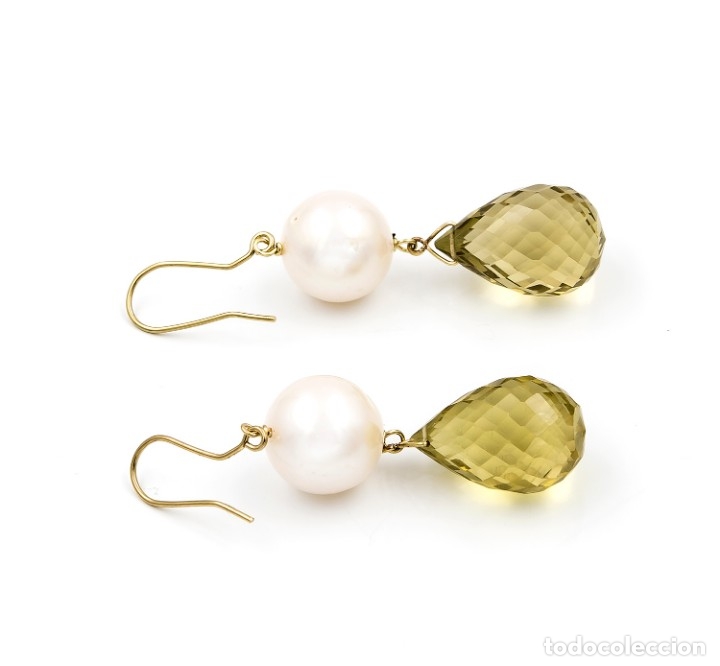 Joyeria: Pendientes Perlas Cultivadas y Cuarzo limón en Oro de Ley - Foto 2 - 312364998