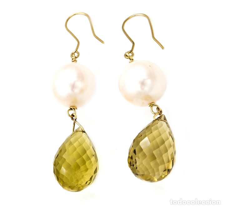 Joyeria: Pendientes Perlas Cultivadas y Cuarzo limón en Oro de Ley - Foto 3 - 312364998