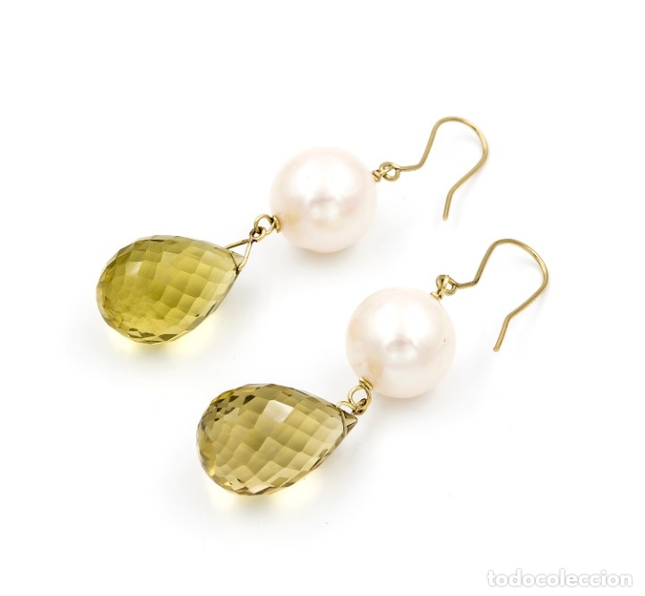 Joyeria: Pendientes Perlas Cultivadas y Cuarzo limón en Oro de Ley - Foto 4 - 312364998