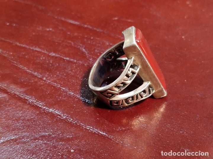 Joyeria: Anillo de plata con piedra rojiza rectangular - 10.5g y 18mm - Foto 4