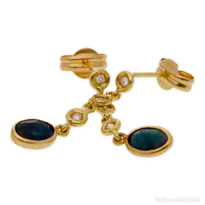 Joyeria: Pendientes Oro Amarillo de Ley 18 kt con Diamantes y Zafiros - Foto 2 - 243956925