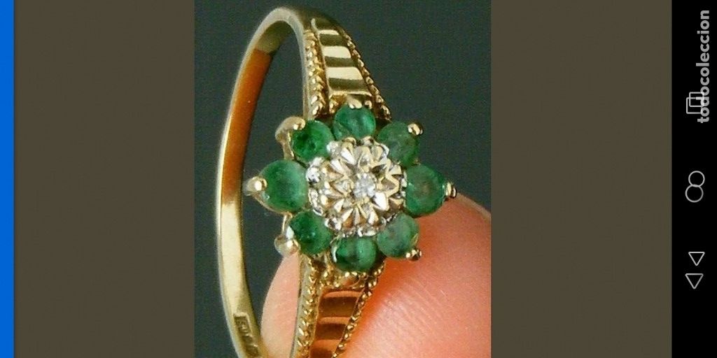 Joyeria: Precioso anillo de oro macizo, esmeraldas y diamante, naturales (Art. Deco)