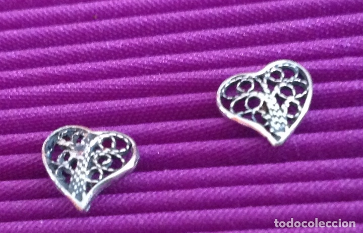 Joyeria: Pendientes de plata antiguos. Coraz&oacute;n . Modernismo - Foto 2