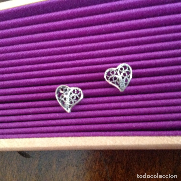 Joyeria: Pendientes de plata antiguos. Coraz&oacute;n . Modernismo - Foto 1