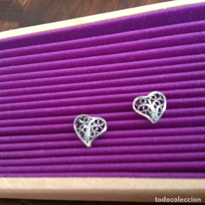Joyeria: Pendientes de plata antiguos. Coraz&oacute;n . Modernismo - Foto 3
