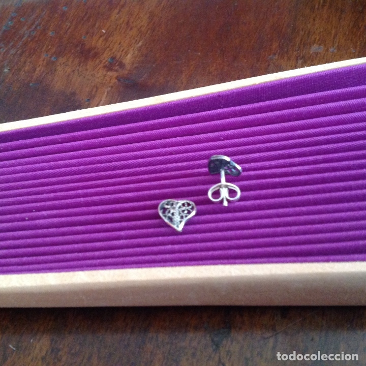 Joyeria: Pendientes de plata antiguos. Coraz&oacute;n . Modernismo - Foto 4