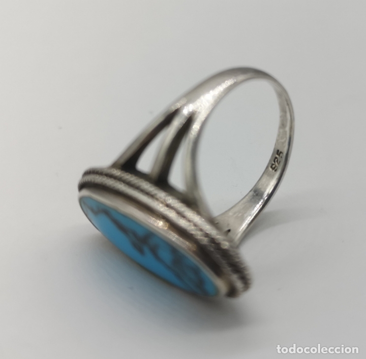 Joyeria: Anillo antiguo en plata de ley contrastada con cabuj&oacute;n turquesa . - Foto 5
