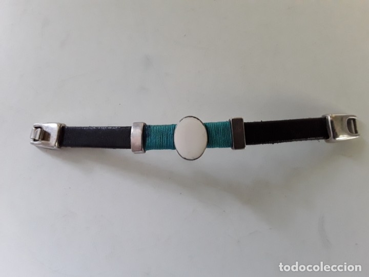 Joyeria: Pulsera de plata y cuero con esmalte blanco central - Foto 1