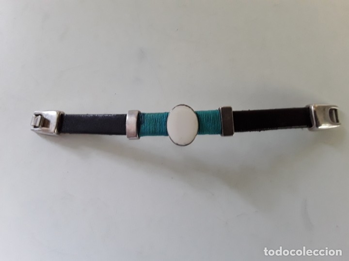 Joyeria: Pulsera de plata y cuero con esmalte blanco central - Foto 2
