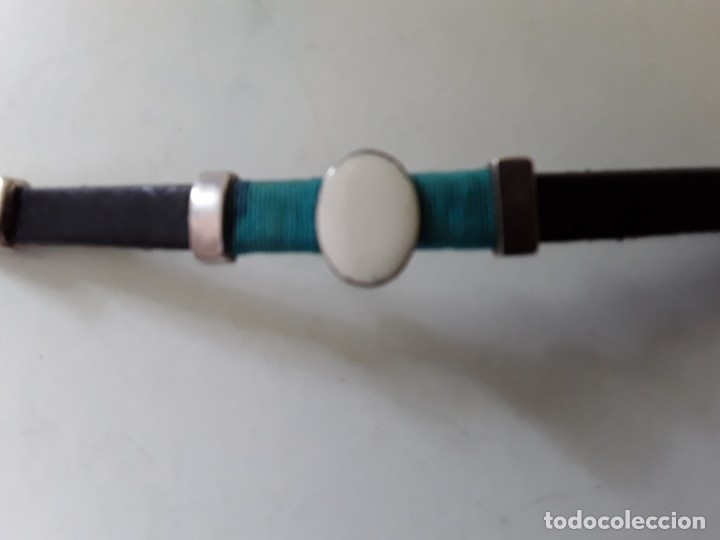 Joyeria: Pulsera de plata y cuero con esmalte blanco central - Foto 4