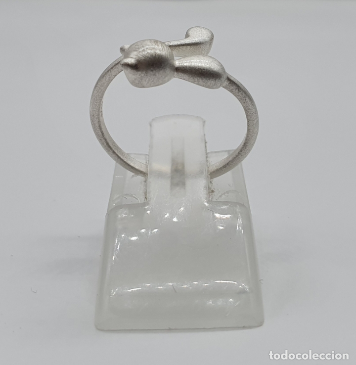 Joyeria: Original sortija en plata de ley mate contrastada con forma de gato . - Foto 3