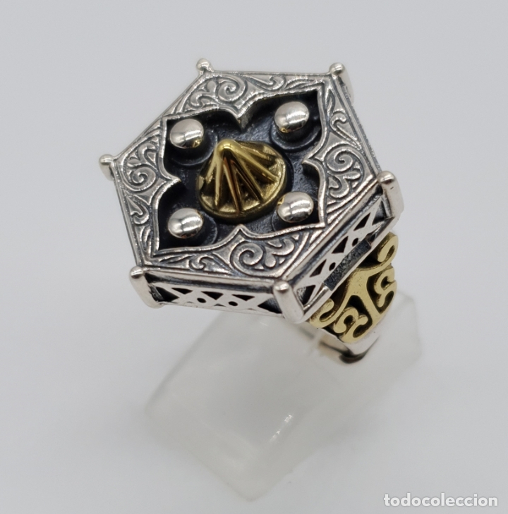 Joyeria: Espectacular anillo Tailandes de puerta taichi tipo cofre con tapa, en plata de ley y oro de 18k . - Foto 1 - 286418343