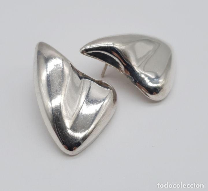 Joyeria: Pendientes vintage de dise&ntilde;o sofisticado en plata de ley repujada . - Foto 4