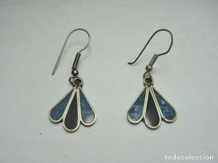 Joyeria: Pendientes de plata mexicana con incrustaci&oacute;n &middot; ca. 1970&ndash;1990 - Foto 1