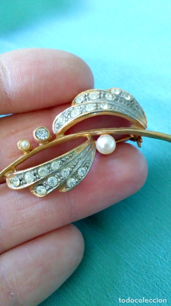 Joyeria: Bonito broche dorado con perlas y piedras - Foto 2