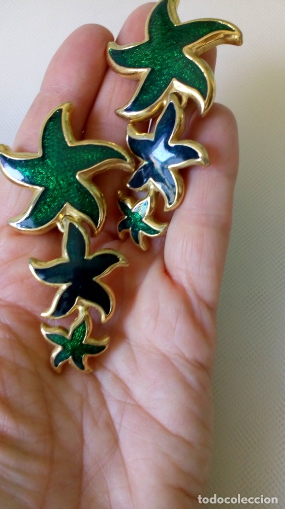 Jewelry: PENDIENTES VINTAGE DORADO-ESMALTADOS