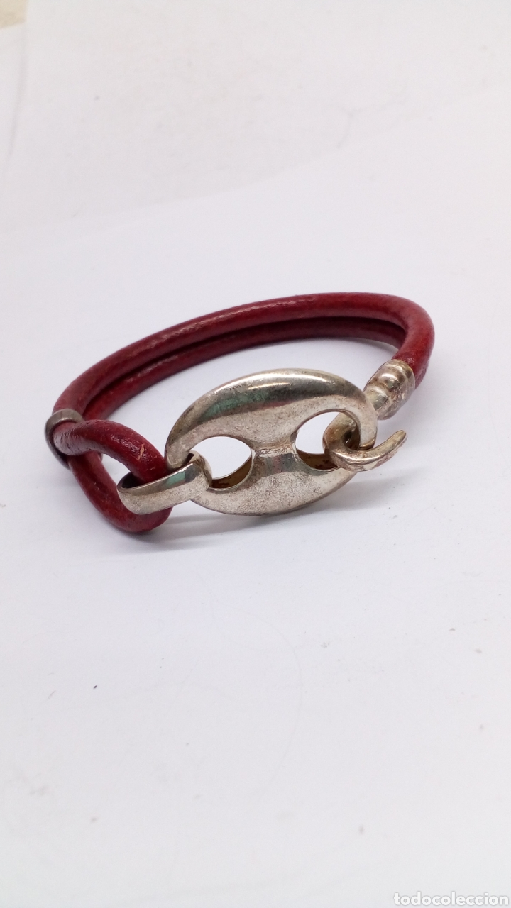 Joyeria: Pulsera de plata con cuero rojo - Foto 2