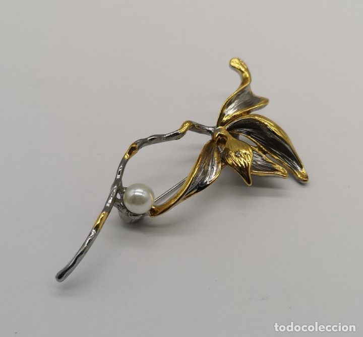Joyeria: Elegante broche con baño de plata, oro de ley, y perla . - Foto 4 - 296895883