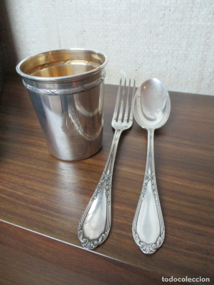 Joyeria: cubiertos y vaso plata de ley con estuche - Foto 2