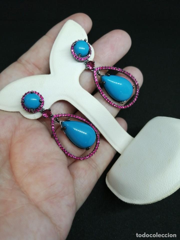 Joyeria: Pendientes Circonitas y Turquesas Plata de Ley rodiada - Foto 1